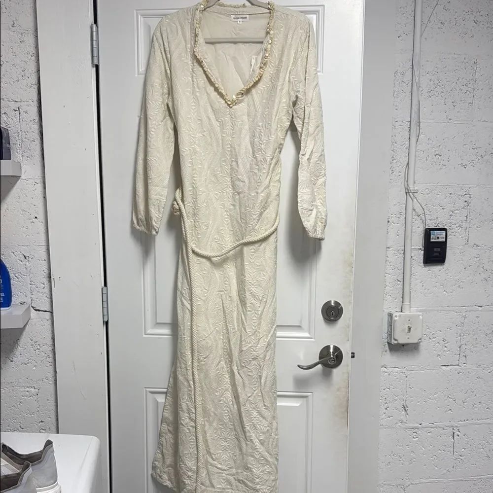 Elegant Cream Long Sleeve ABIGAIL ZWAANS Embroidered Beaded Dress NWT Medium